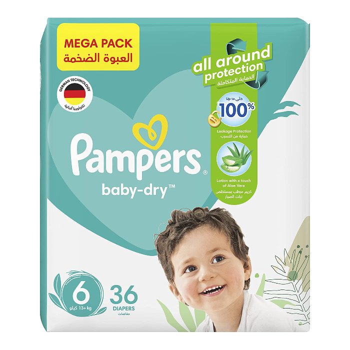 بامبرز بيبي دراي رقم (6) كبير جدًا، 13+ كجم، 36 حفاضة