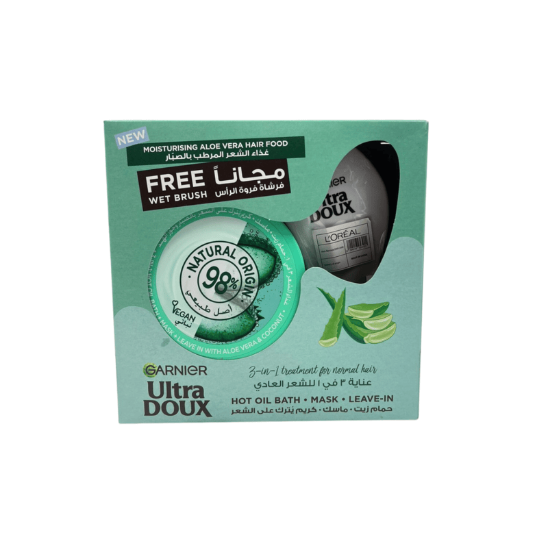 Garnier Ultra Doux Moisturizing Aloe Vera Hair Food Mask 390ml + Wet Brush Free
