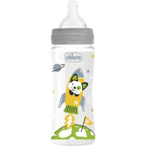 Chicco Well Being Feeding Bottle Colors 4m+ Fast Flow Grey 330 ml