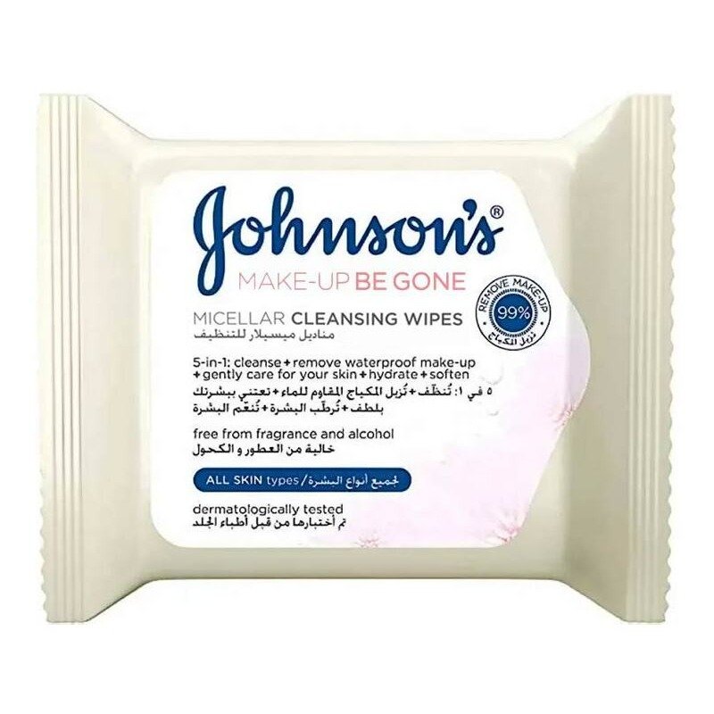 جونسون مناديل  ميسيلار ٥ في ١ لتنظيف جميع أنواع البشرة، ٢٥ منديلًا